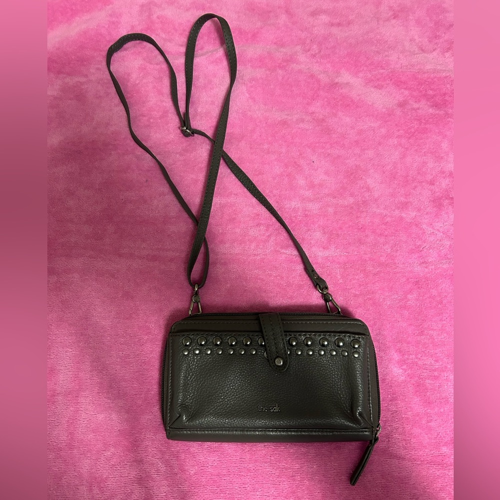 Studded Charcoal Gray Crossbody Bag